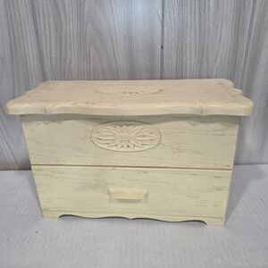 Vtg Lerner Sewing Recipe Grandmas Box Flip Lid Drawer Faux Wood Storage White